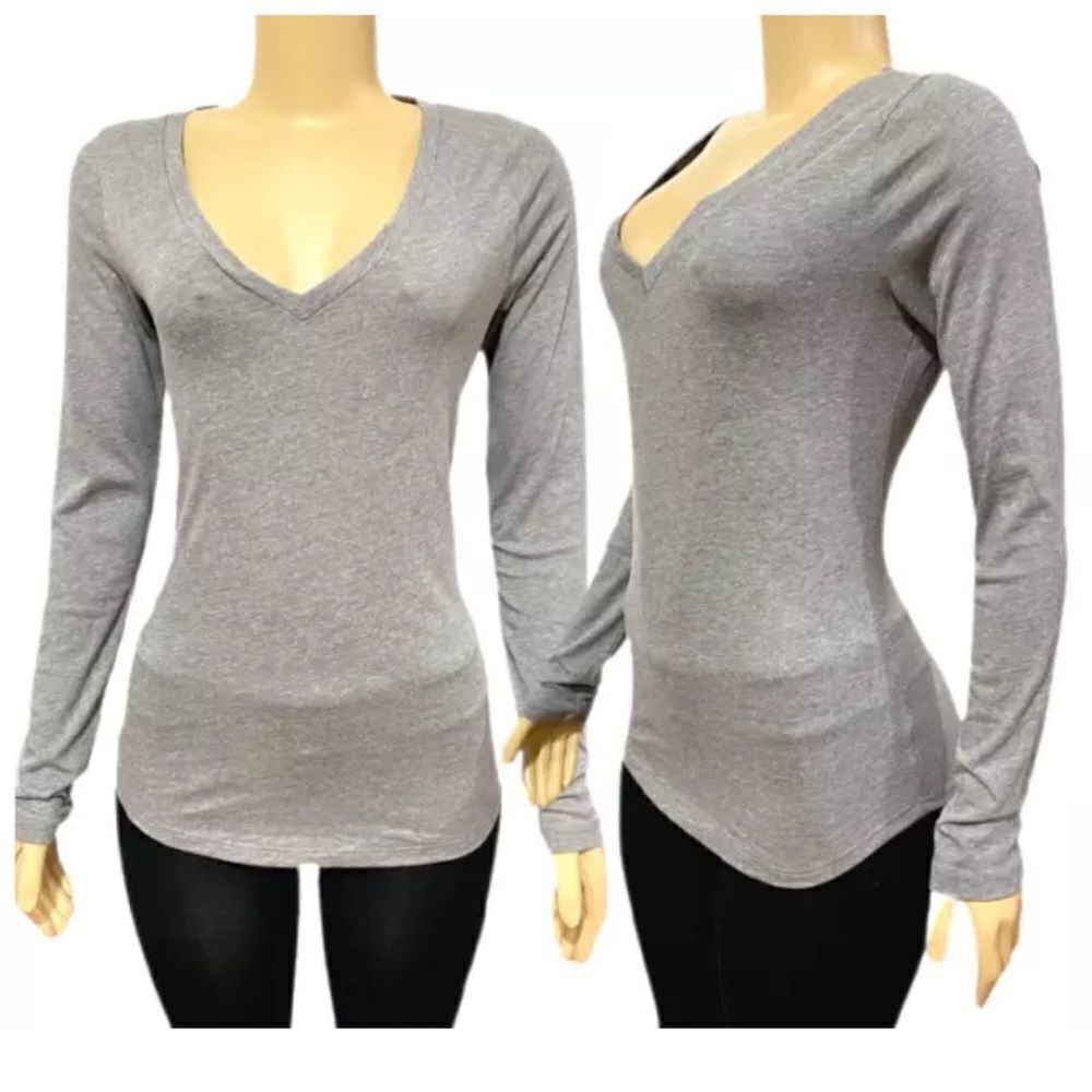 Victoria’s Secret Pink 5th & Ocean long sleeve pullover V-neck tee shirt gray S